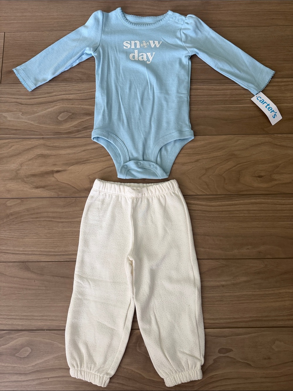 Carter's Light Blue 'Snow Day' Long-Sleeve One-Piece with Cream Pants